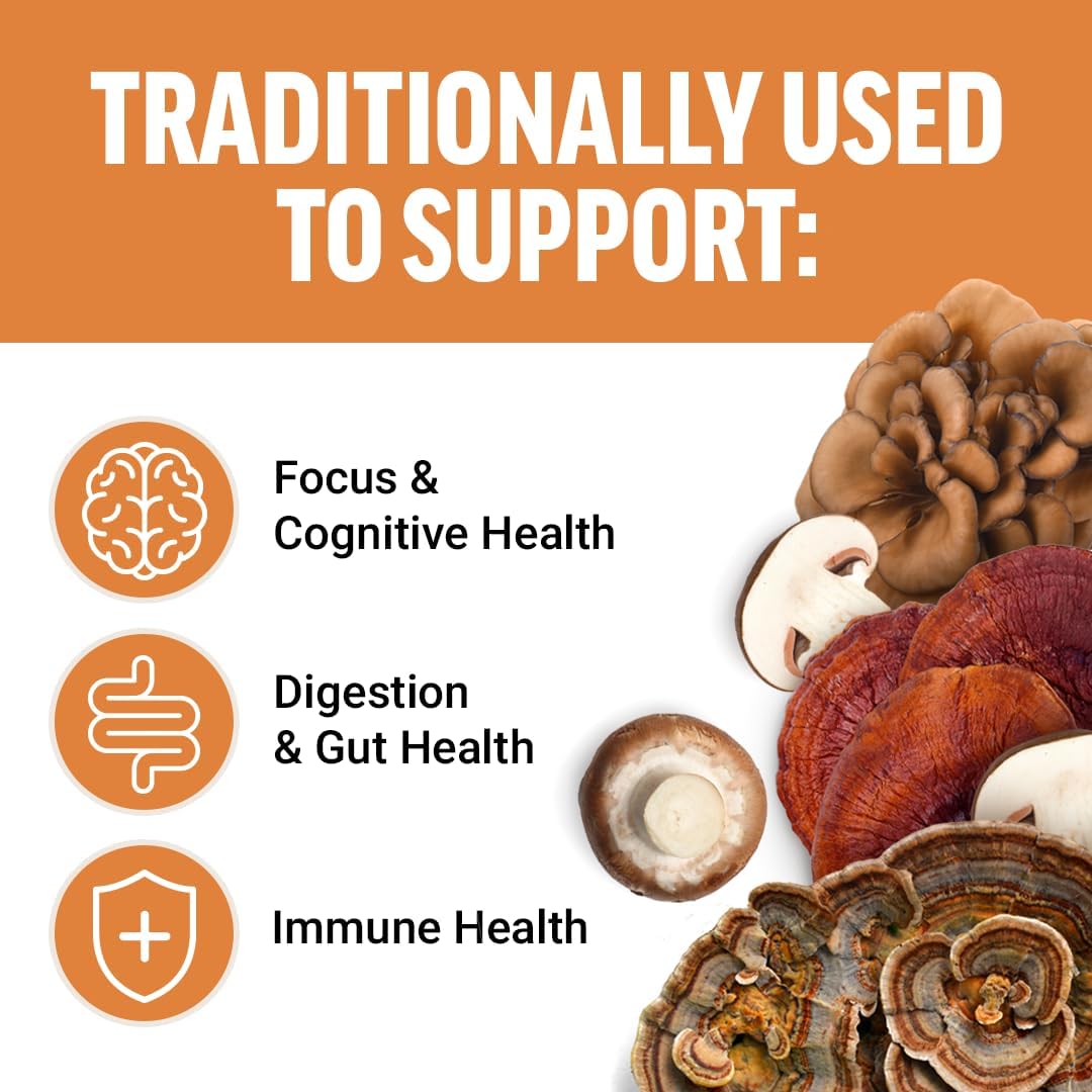 Force Factor Modern Mushrooms Lions Mane Turkey Tail Immunity Cognitive Digestion 90 Vege - Görsel 4