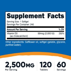 Nutricost Vitamin D3 2000 iu Softgels, 240 Softgels – Non-GMO & Gluten Free