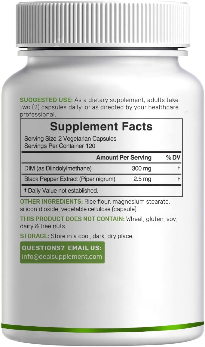 Deal Supplement DIM with Black Pepper Extract 300mg 240 Vegetarian Capsules - Görsel 3