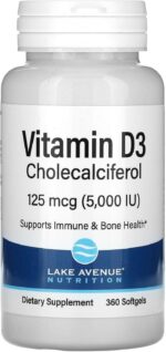Lake Avenue Vitamin D3 Immune System Bone Health 5000 IU 360 Softgels