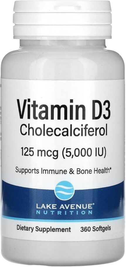 Lake Avenue Vitamin D3 Immune System Bone Health 5000 IU 360 Softgels