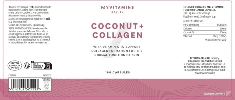 Myprotein Coconut Collagen Hydrolysed Collagen with Coconut Oil & Vitamin C –  60 Caps - Görsel 3