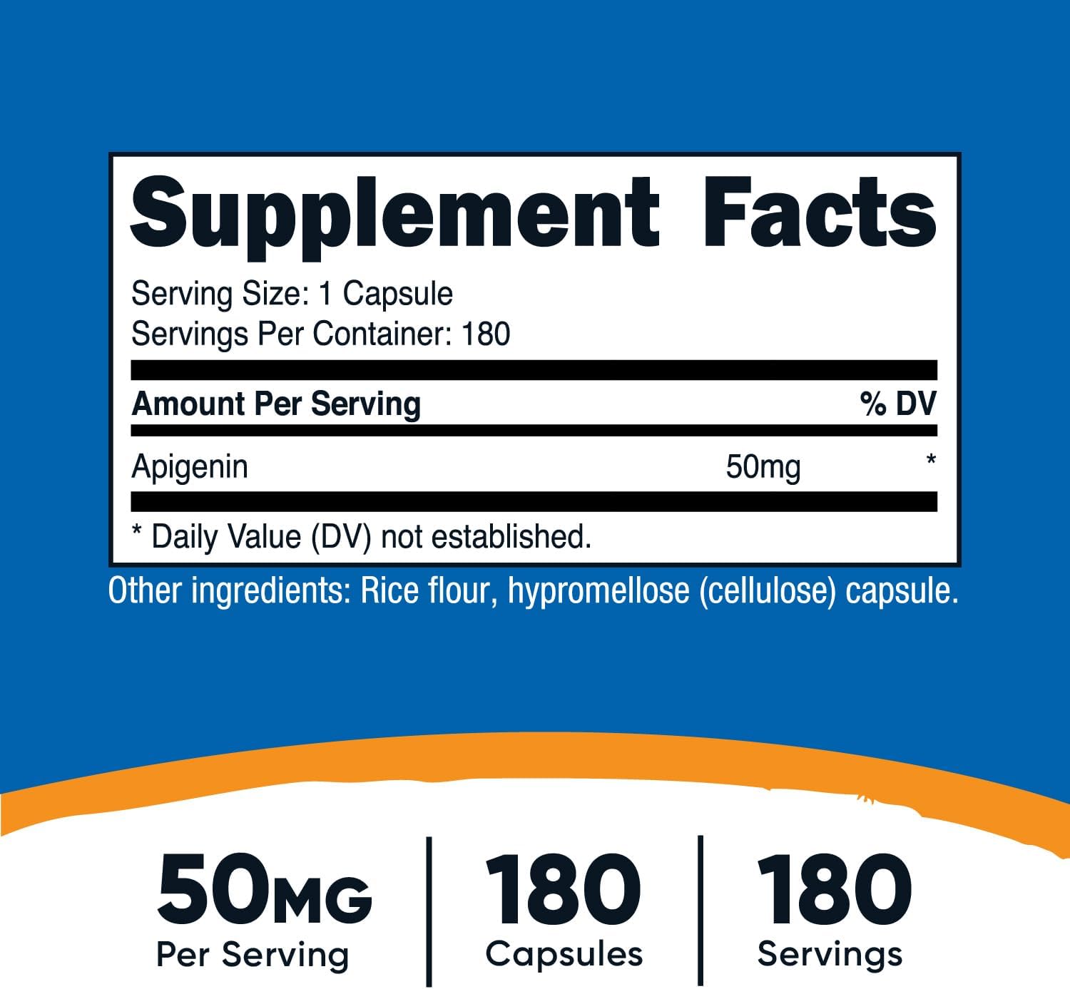 Nutricost Apigenin 50mg, 180 Capsules - Non-GMO, Gluten Free, Vegan - Görsel 2