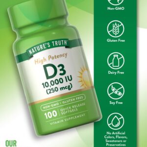 Natures Truth, Vitamin D3 High Potency, 250 mcg (10,000 IU), 100 Quick Release Softgels