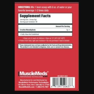 MuscleMeds Creatine Monohydrate Micronized Formula for Muscle Growth & Recovery – 80 Servings
