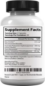 Research Labs NAD+ Nicotinamide Riboside Quercetin Resveratrol Betaine True NAD Anti Aging - Görsel 2
