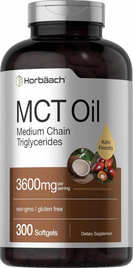 Horbäach MCT Oil 3600mg 300 Softgels with Coconut Caprylic & Capric Acid Keto Friendly Formula