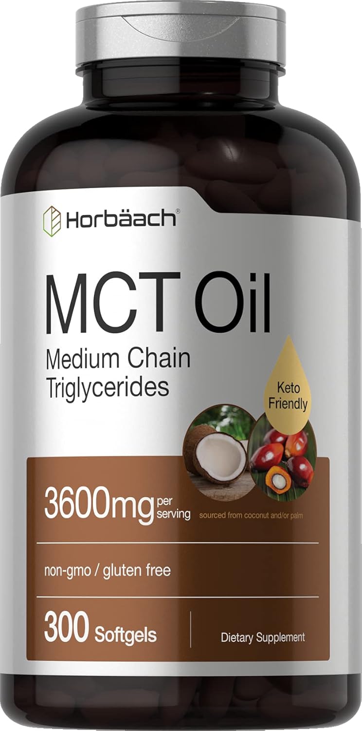 Horbäach MCT Oil 3600mg 300 Softgels with Coconut Caprylic & Capric Acid Keto Friendly Formula