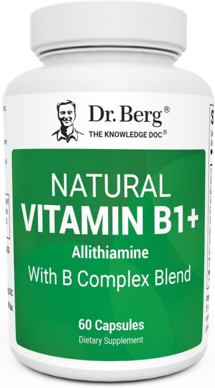 Dr. Berg Natural Vitamin B1 B6 B12 Complex Allithiamine Vitamin B1 Thiamin, Niacin, Folate, Magnesium & More - 60 Caps