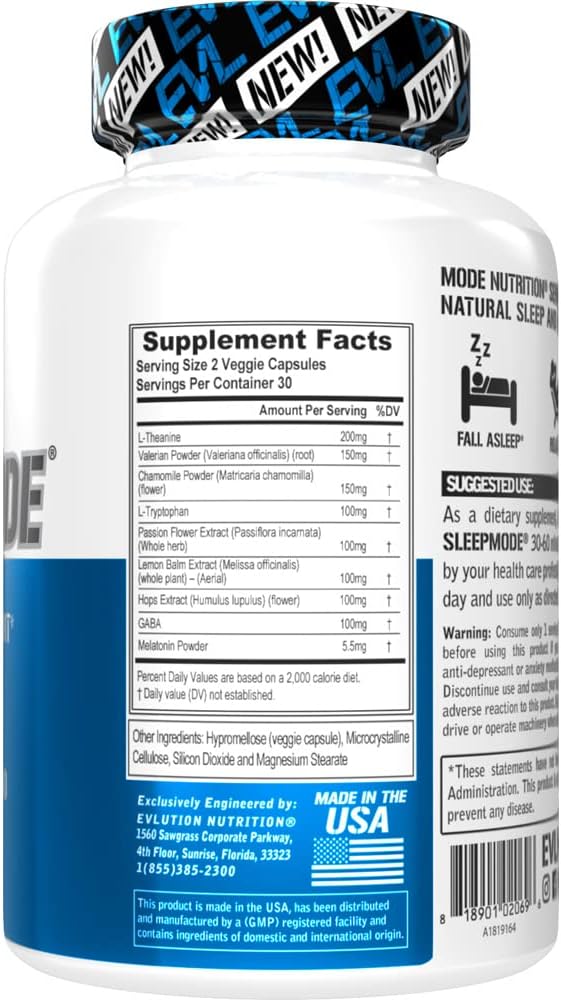 Evlution Nutrition Sleep Support Theanine Melatonin Gaba Valerian L-Tryptophan Lemon Balm and More - Restful Calm Caps - Görsel 3