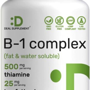 DEAL SUPPLEMENT Vitamin B1 Thiamin 500mg Benfotiamine 2 in 1 Enhanced Formula – Fat & Water Soluble 240 Caps