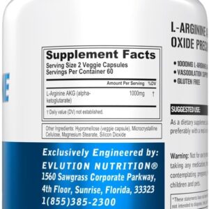 Evlution L-Arginine AKG Nitric Oxide 1000mg 120 Veggie Caps