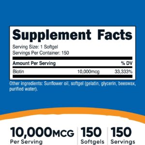 Nutricost Biotin Vitamin B7 Hair Skin 10,000mcg 150 Softgels
