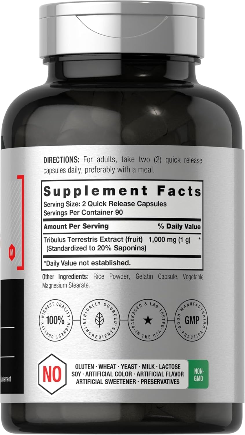 Horbaach Tribulus Terrestris for Men 1000mg 180 Capsules Non-GMO and Gluten Free - Görsel 3