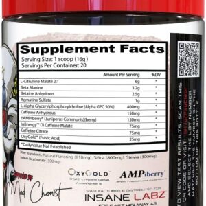 Insane Labz Psychotic Clear Fully Disclosed Clinically Dosed PreWorkout Powder Extreme Lasting Energy Focus
