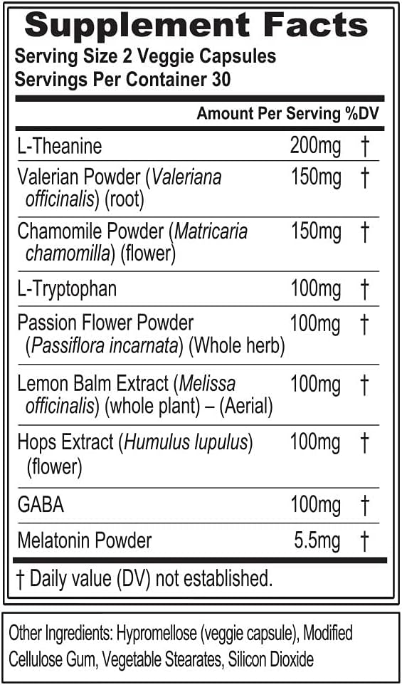 Evlution Nutrition Sleep Support Theanine Melatonin Gaba Valerian L-Tryptophan Lemon Balm and More - Restful Calm Caps - Görsel 4