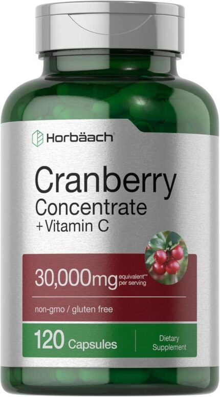 Horbäach Cranberry Concentrate Extract Pills + Vitamin C 120 Caps Women and Men Triple Strength Ultimate Potency Formul