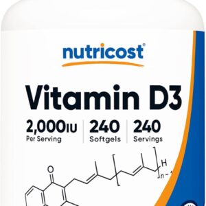 Nutricost Vitamin D3 2000 iu Softgels, 240 Softgels - Non-GMO & Gluten Free