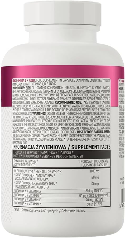 OstroVit Omega 3 + ADEK+Vitamin A, D , E, K 90 caps - Görsel 3