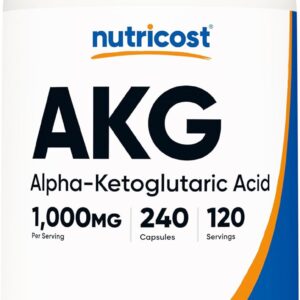 Nutricost AKG Alpha Ketoglutaric Acid Supplement 1,000 mg, 240 Capsules, 120 Servings Per Bottle - Powerful Precursor to Glutamine & Arginine, Energy Support