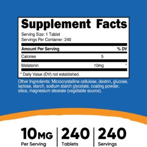 Nutricost Melatonin 10mg, 240 Tablets – 10mg Per Serving, Non-GMO, Gluten Free