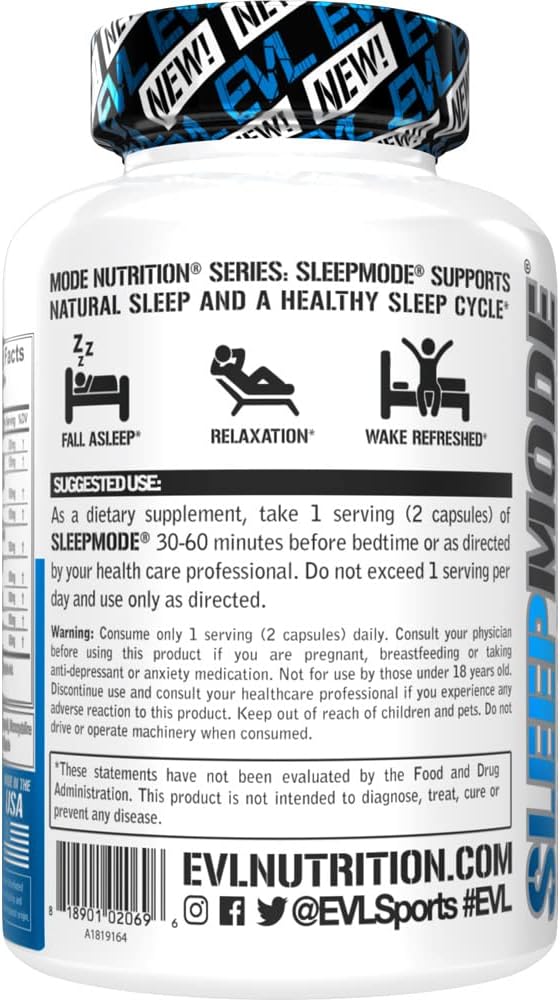Evlution Nutrition Sleep Support Theanine Melatonin Gaba Valerian L-Tryptophan Lemon Balm and More - Restful Calm Caps - Görsel 2