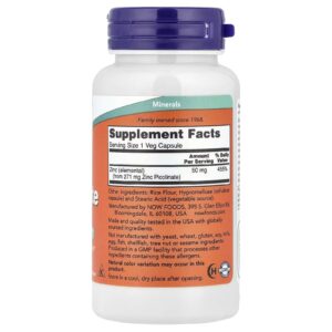 NOW Foods, Zinc(Çinko) Picolinate, 50 mg, 120 Veg Caps - Görsel 2