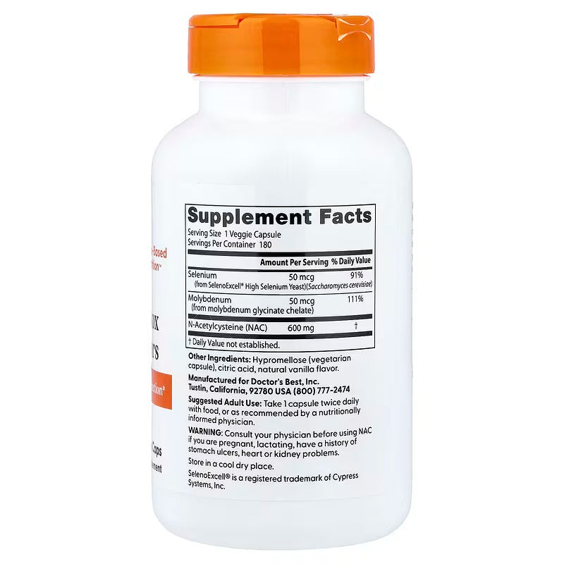 Doctor’s Best 600 mg Nac Detox Selenium Molybdenum Regulators 180 Caps