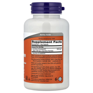 NOW Foods L-Carnitine Tartrate 500 mg 60 Veg Capsules - Görsel 2