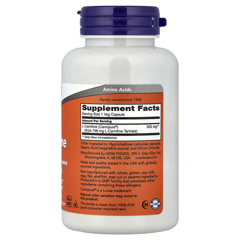 NOW Foods L-Carnitine Tartrate 500 mg 60 Veg Capsules