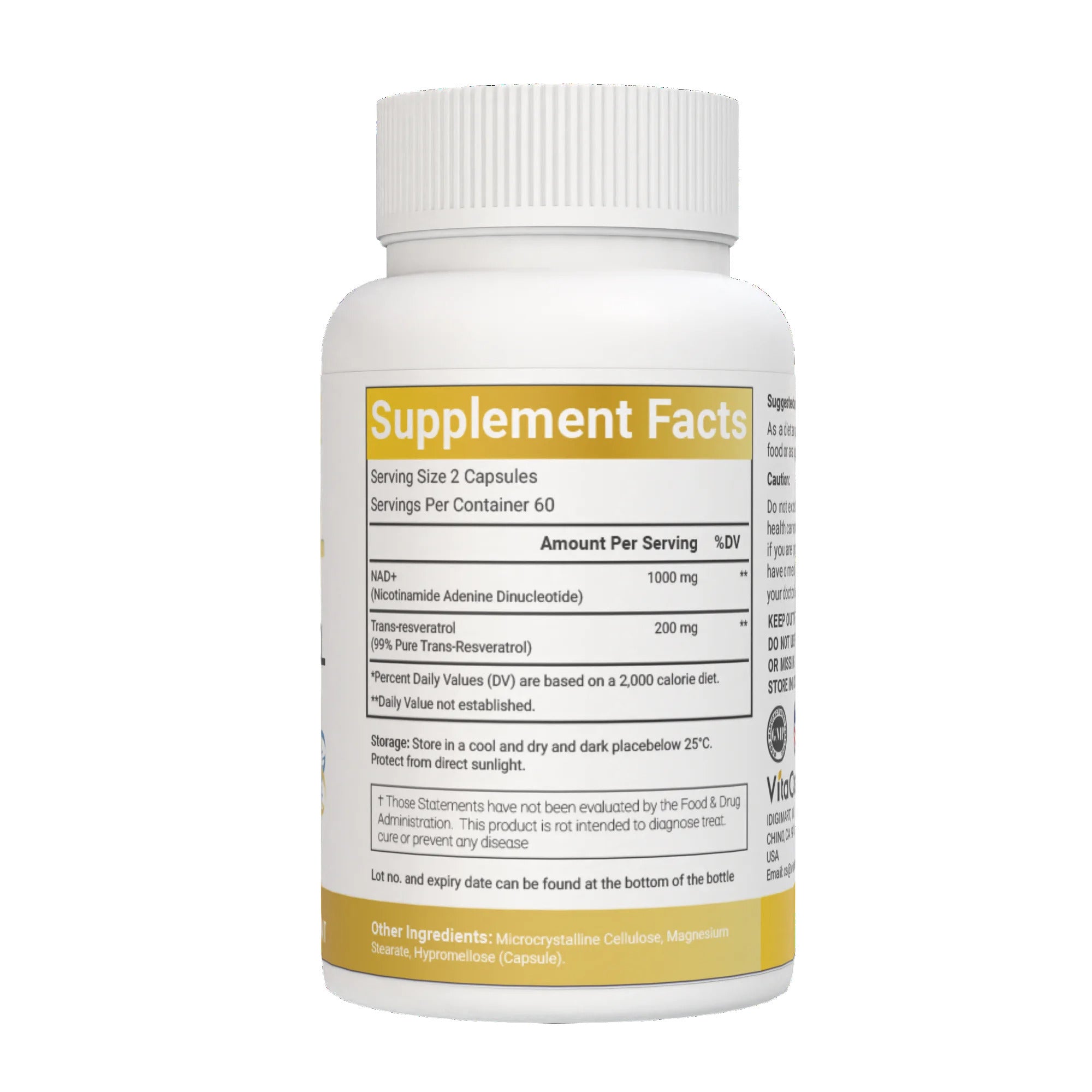 VitaCosmoX NAD + Resveratrol 1200mg – Liposomal NAD Health, Stamina & Healthy Aging 120 Caps