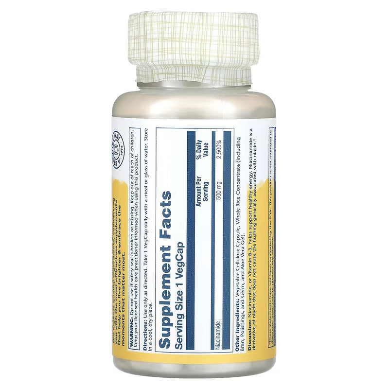 Solaray, Niacinamide, 500 mg, 100 VegCaps – Non flush (Cilt desteği)