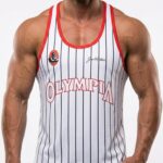 OLYMPIA Baskılı Beyaz Çizgili Beast Mode Atlet
