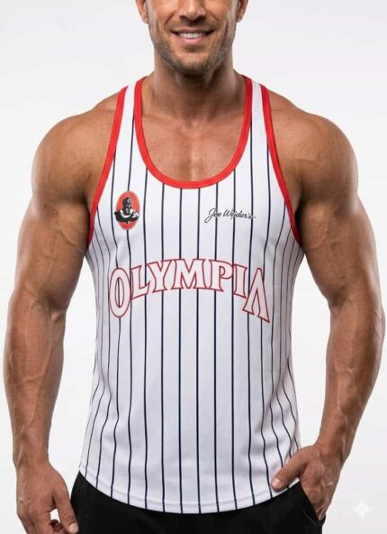 OLYMPIA Baskılı Beyaz Çizgili Beast Mode Atlet
