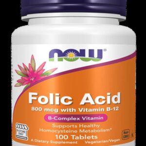 Now Folic Acid B12 Complex 800 mcg with Vitamin B-12 100 Tablets