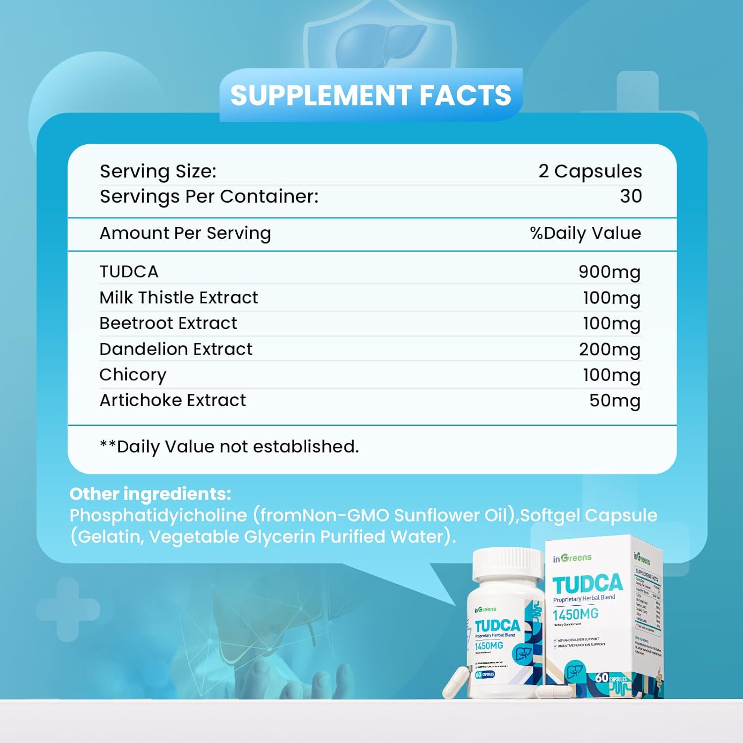 inGreens TUDCA+Milk Thistle 1450MG Health for Liver Kidney Cleanse Detox and Repair 60 Caps - Görsel 7