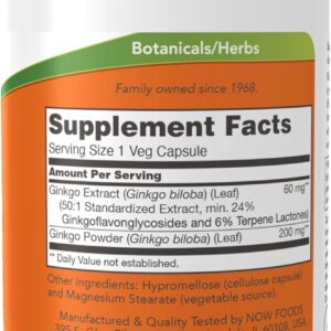 NOW Foods  Ginkgo Biloba 60 mg, 60 Veg Caps