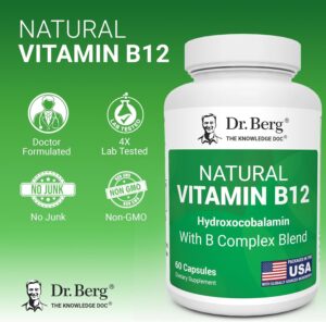Dr. Berg Natural Vitamin B12 FOLATE 1000 mcg Hydroxocobalamin Energy Brain & Nervous System 60 Caps - Görsel 2
