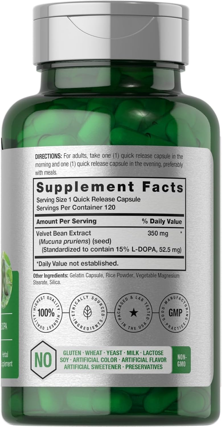 Horbaach Dopa Mucuna Velvet Bean Herbal Extract 120 Caps - Görsel 2