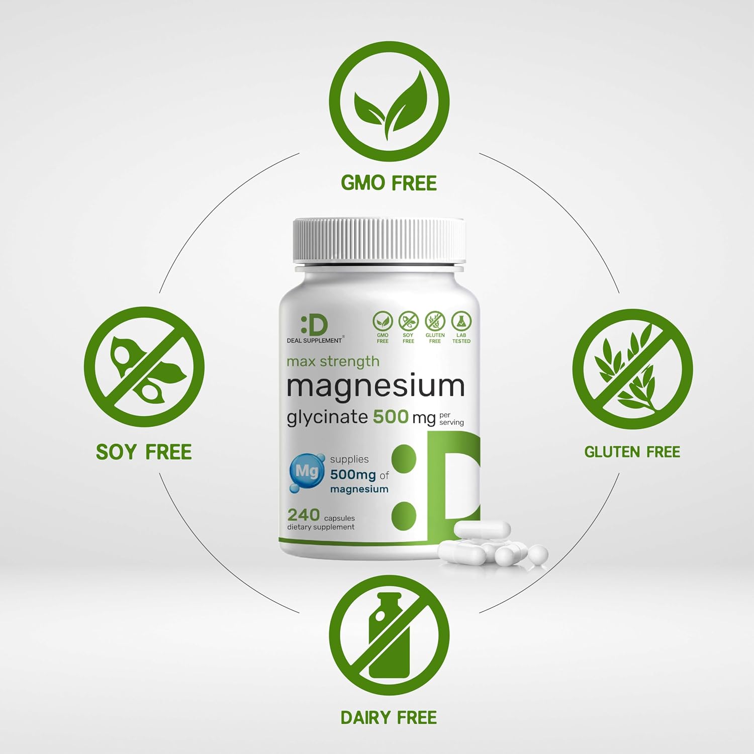 Deal Supplement Max Strength Magnesium Glycinate 500mg 240 Capsules