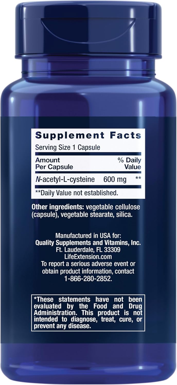 Life Extension N-Acetyl-L-Cysteine Liver Health NAC 600 mg 60 Caps - Görsel 2