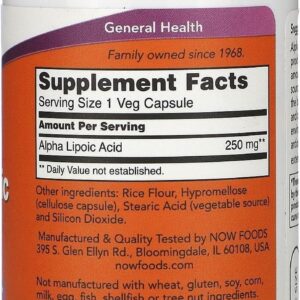 Now Foods Alpha Lipoic Acid Glutathione Support 250mg 60 Caps