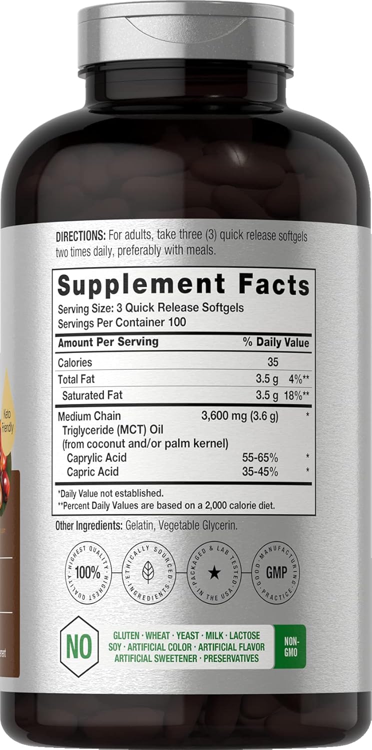 Horbäach MCT Oil 3600mg 300 Softgels with Coconut Caprylic & Capric Acid Keto Friendly Formula - Görsel 2
