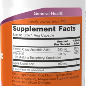 NOW Foods Supplements, Alpha Lipoic Acid 100 mg with Vitamins C & E, Free Radical Scavenger*, 60 Veg Caps