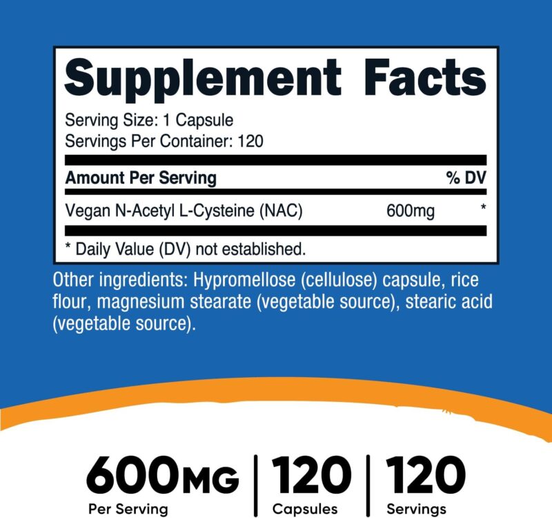 Nutricost Cysteine NAC 600 MG 120 Caps - Görsel 3
