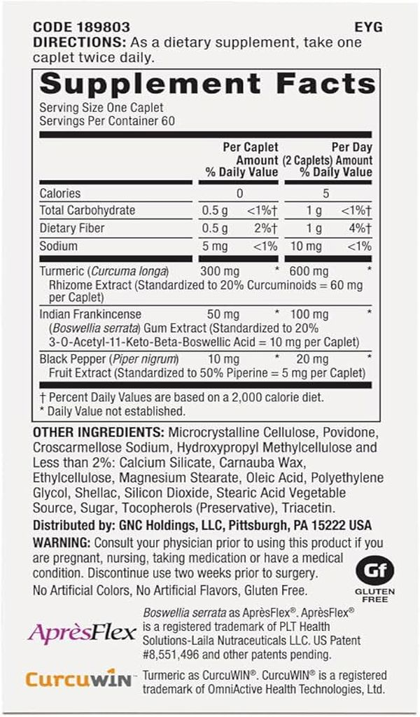GNC TriFlex Glukozamin Turmeric (Zerdeçal) Formula - 60 Vegan Caplets - Görsel 2