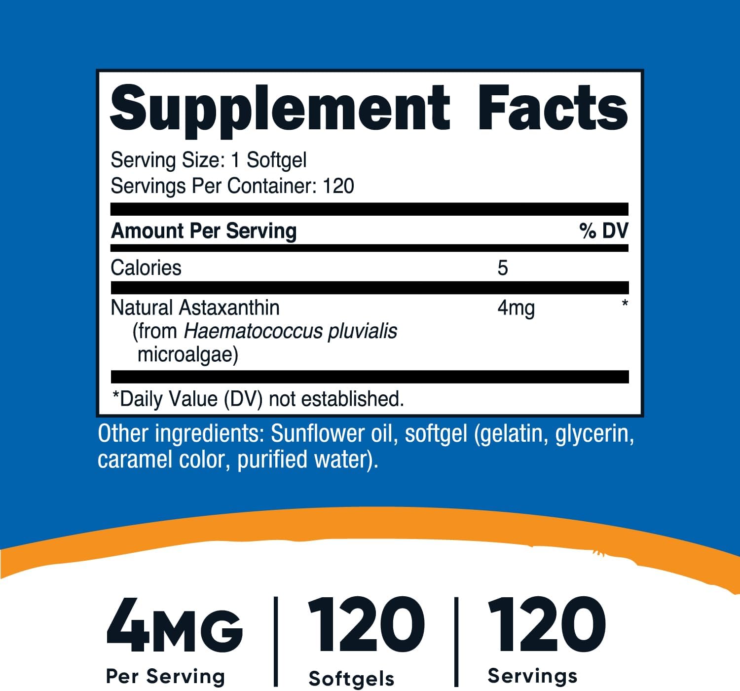 Nutricost Astaxanthin Antioxidants 4mg Gluten Free and Non-GMO 120 Softgels - Görsel 2