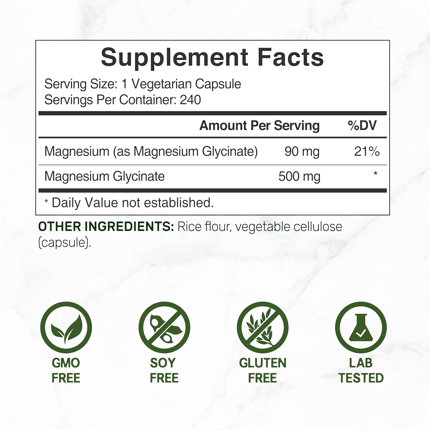 Deal Supplement Magnesium Glycinate 500mg, 240 Veggie Capsules - Görsel 3