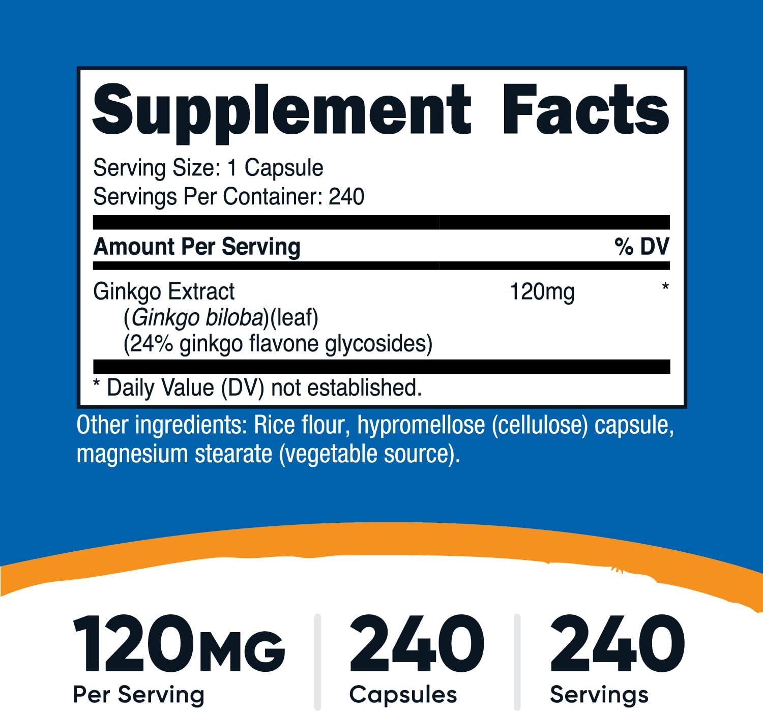 Nutricost Ginkgo Biloba 120 mg 240 Capsules - Görsel 2