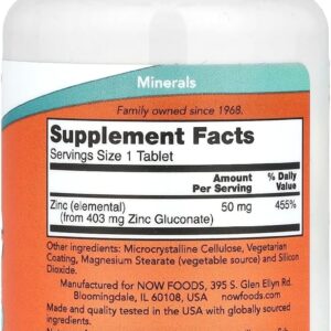Now Foods Zinc Çinko 50 mg, 100 Tablet
